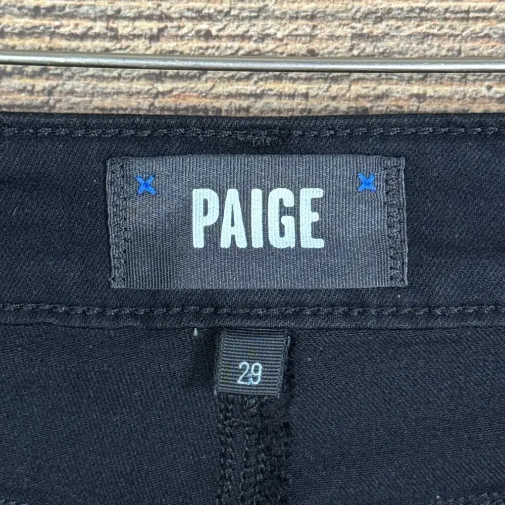 Paige High Rise Lou Lou Skinny Flare Jeans Raw Hem Black Shadow SZ 29